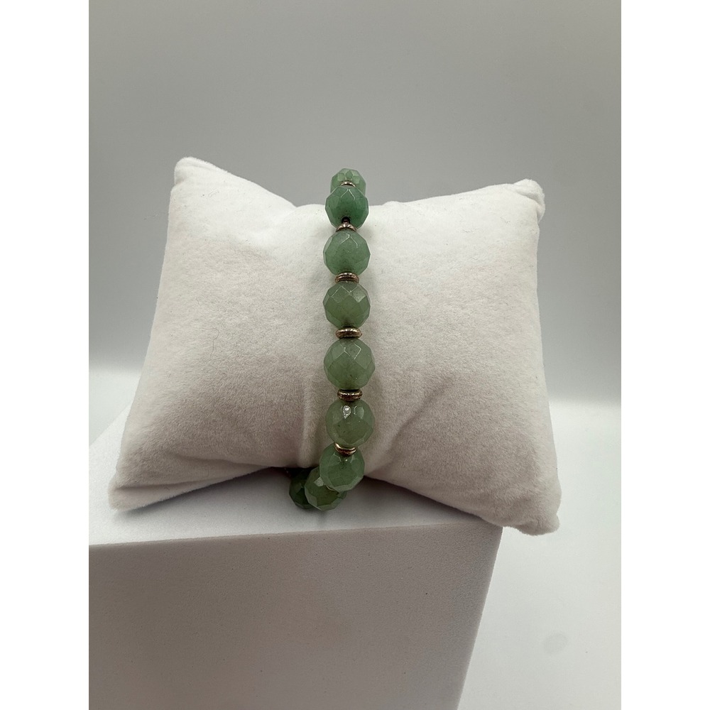 Green Aventurine Beaded Luck Bracelet Rose Gold Tone Adjustable Slider Box Chain